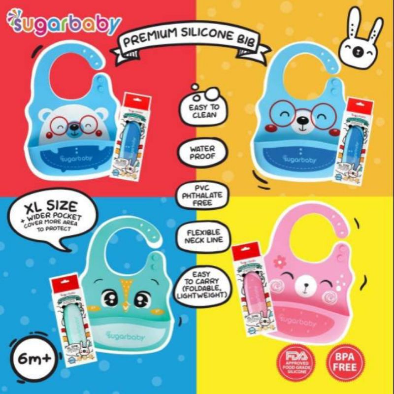 Slaber Silicone XL Sugarbaby BIB Sugar Baby tatakan makan ukuran besarn