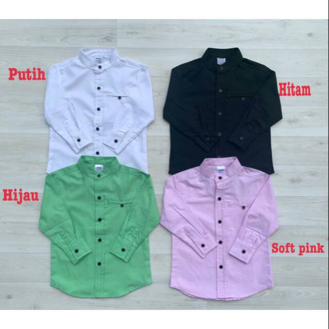 BAJU KEMEJA KERAH KOKO ANAK COWOK POLOS LENGAN PANJANG