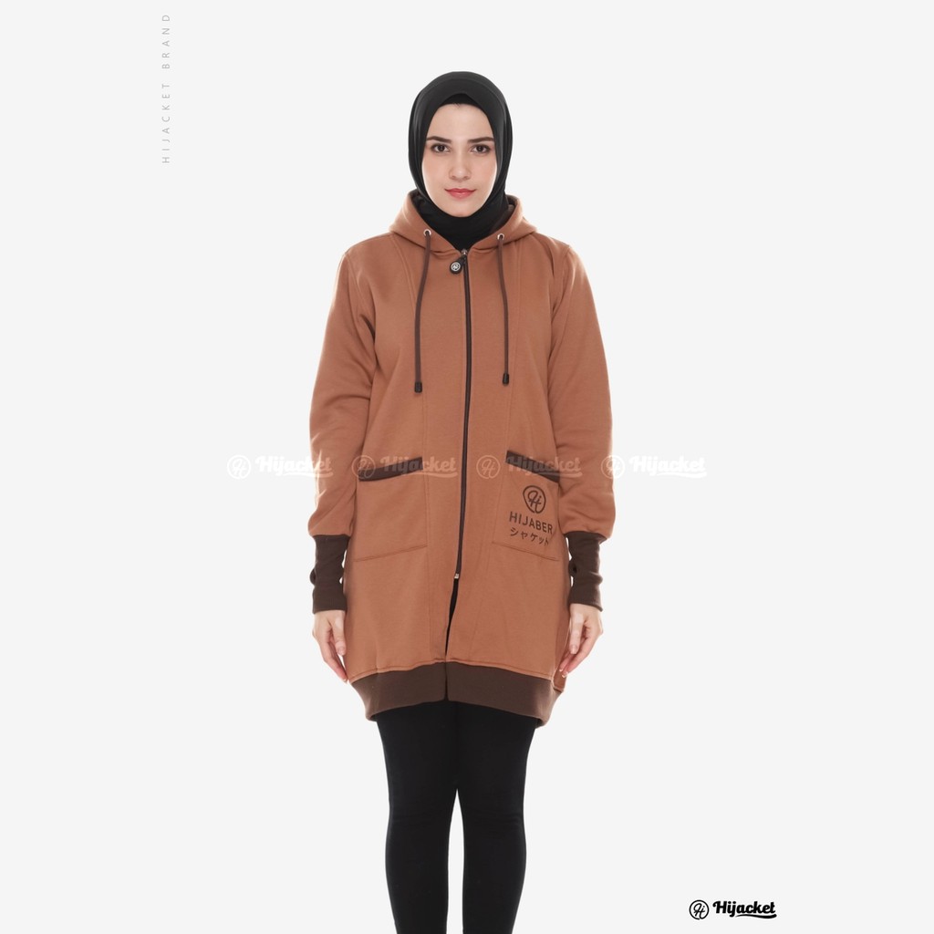 Hijacket Yukata (HJ YK) Jaket Japan With Finger Style Hijab Trendy Jaket Wanita Muslimah-BROWN