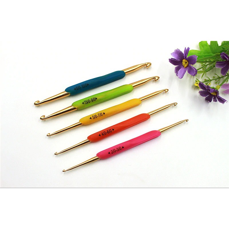 AnekaBenang - Hakpen (Alat Rajut / Crochet Hook) Gold With Handle - Set