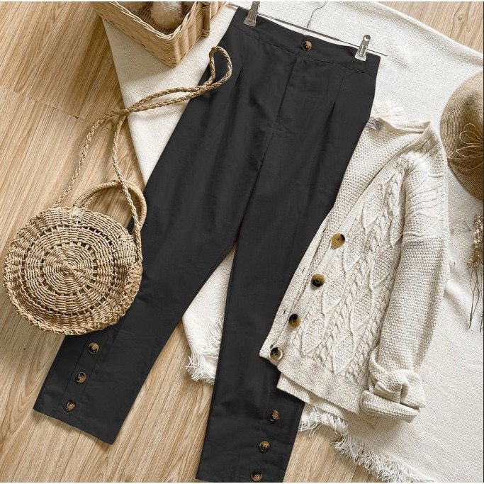 1KG MUAT 4PCS | BUTTON PANTS CELANA PANJANG LINEN RAMI KANCING OOTD SELEBGRAM KOREAN STYLE FASHION GROSIR WANITA TERBEST SELLER