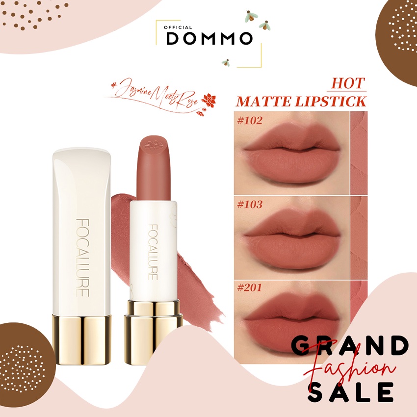DOMMO - D8144 FCL #JasmineMeetsRose Matte Lipstick-Tahan air kosmetik bibir lipstik FA203