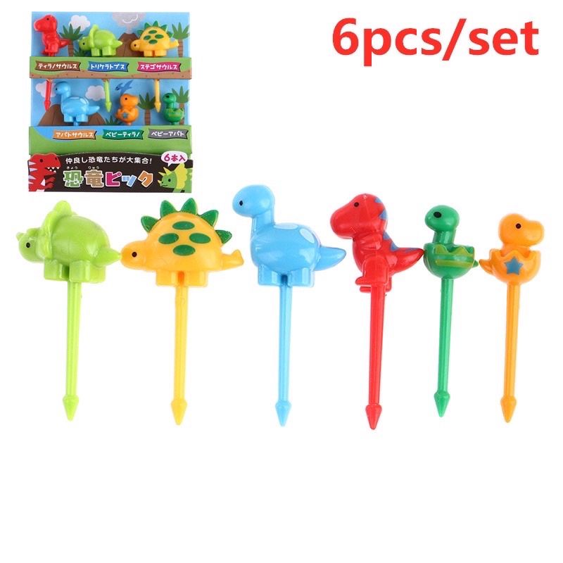 Garpu Buah Mini Bentuk Kartun Dinosaurus - Tusukan Bento Buah Mini Dinosaurus 6pcs