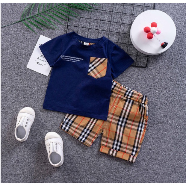 new arrival kaos anak KERAH BURBERRY + CELANA COKLAT BURBERRY