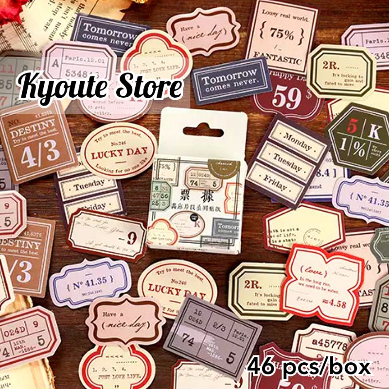 

46 pcs Sticker Retro Ticket Stamps Vintage Scrapboo DIY Journal Letter
