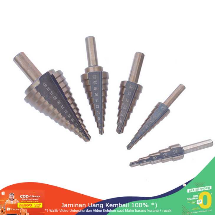 (BISA COD) RVOSTR Drillpro Mata Bor Pagoda Spiral Drill Titanium HSS 5 PCS - BIHH480