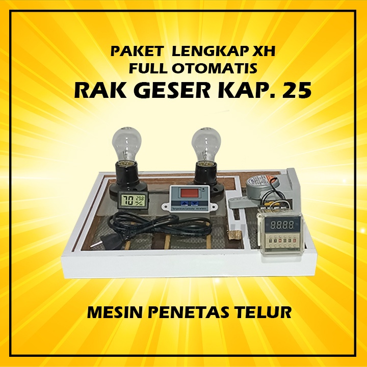 Paket Lengkap Thermostat XH Rak Geser Kayu Kap. 25 untuk Mesin Tetas Telur Ayam Bebek