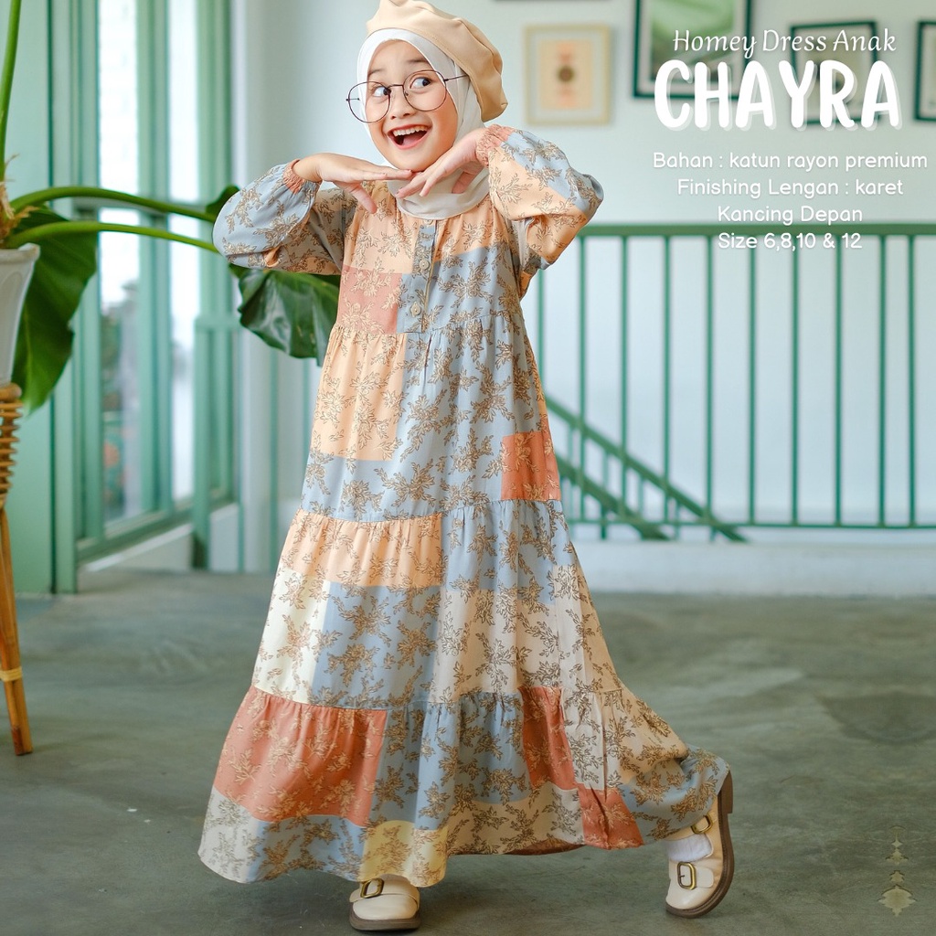 Gamis Anak Perempuan Umur 4 sd 12 tahun_Homey Dress CHAYRA Kids_Gamis Anak Bahan Rayon_Pakaian Muslim Anak Perempuan