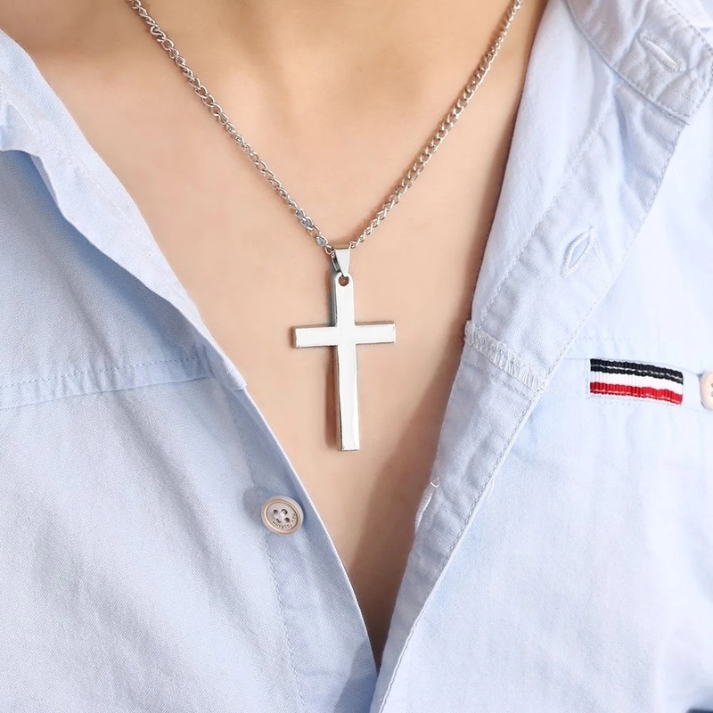 Kalung Liontin Salib Yesus Bahan Stainless Steel Gaya Punk Hip-Hop Untuk Pria Dan Wanita