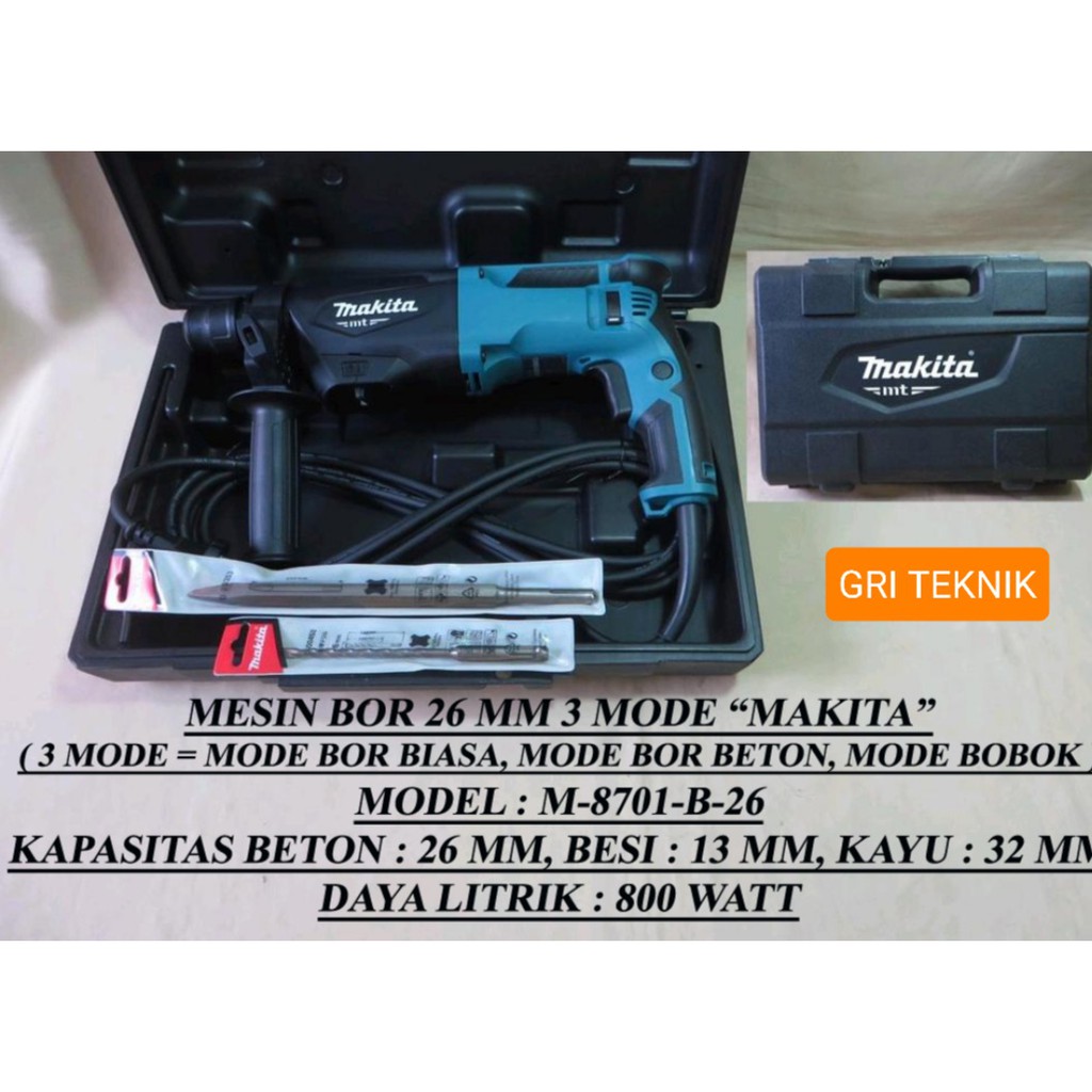 MESIN BOR 3 MODE MAKITA  M8701 / MESIN BOR BOBOK BETON SDS PLUS / MESIN ROTARY HAMMER DRILL MAKITA