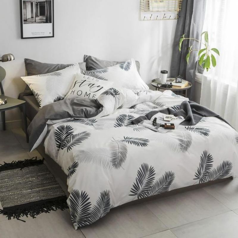 Bedcover Set Aesthetic Two Tone Motif Palm Ukuran 120x200 160x200 180x200 King Queen Size
