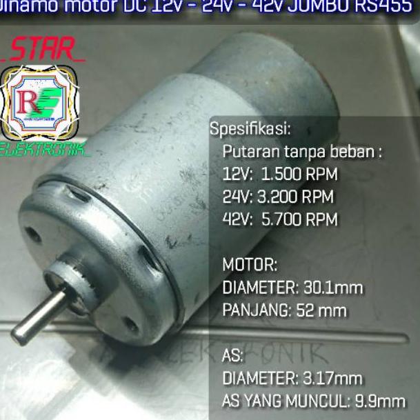 ✷Promo❊ Dinamo motor DC 24v ~ 42v JUMBO RS455/QK1-860 untuk mini bor / mini grinder / generator mini