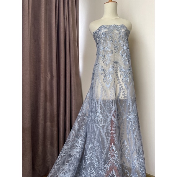 Dasar Kebaya Brokat Tulle Payet Gloria Exclusive Warna Silver Blue