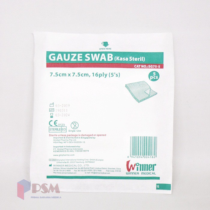 Gauze Swab 7.5x7.5cm 16ply 5s Winner / Kasa Steril LD Cairan Luka P3K