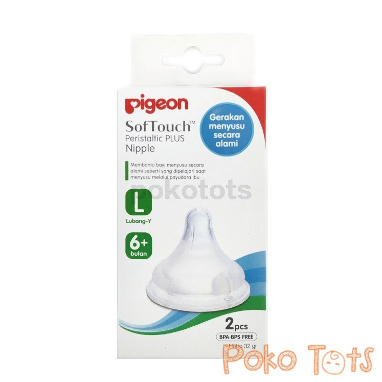 Pigeon SofTouch Peristaltic Plus Nipple L 6+ Bulan Box Isi 2 Pcs Dot 6m+ WHS