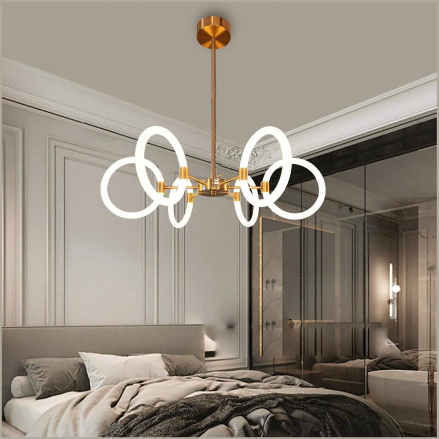 Lampu hias gantung SIMPLE GOLD IRON RING BULAT ACRYLIC MODERN MINIMALIS SPIRAL LED 3 warna sinar cah