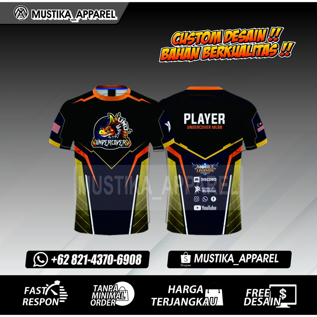 BAJU JERSEY ML TERBARU 2021,JERSEY CUSTOM GAMING  FF, PUBG,EVOS, AURA, FREE NICKE NAME