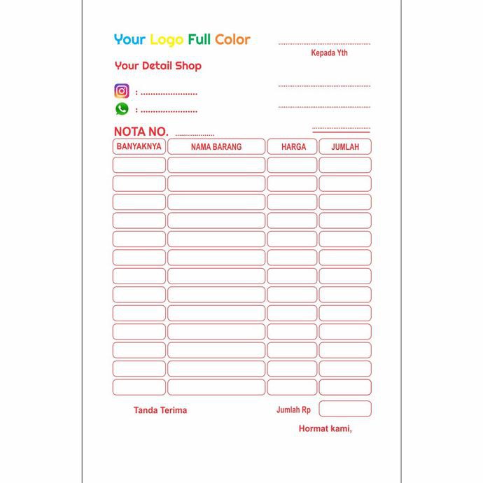 

Cetak Nota Bon 3 Rangkap/Ply Warna Full Color - Standart Kode 18