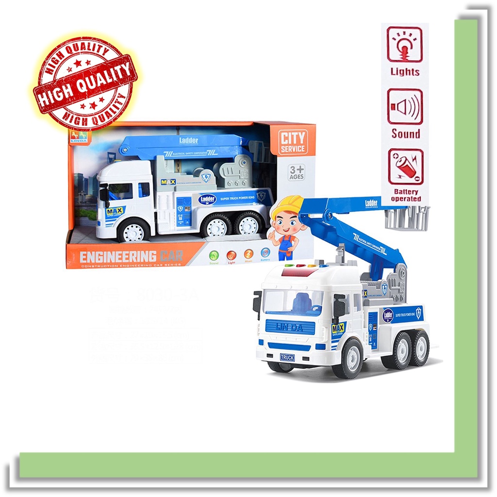 Mainan Anak Engineering Car Service Ladder with Sound & Light Frictian Car Mobil Truk Tangga Kualita