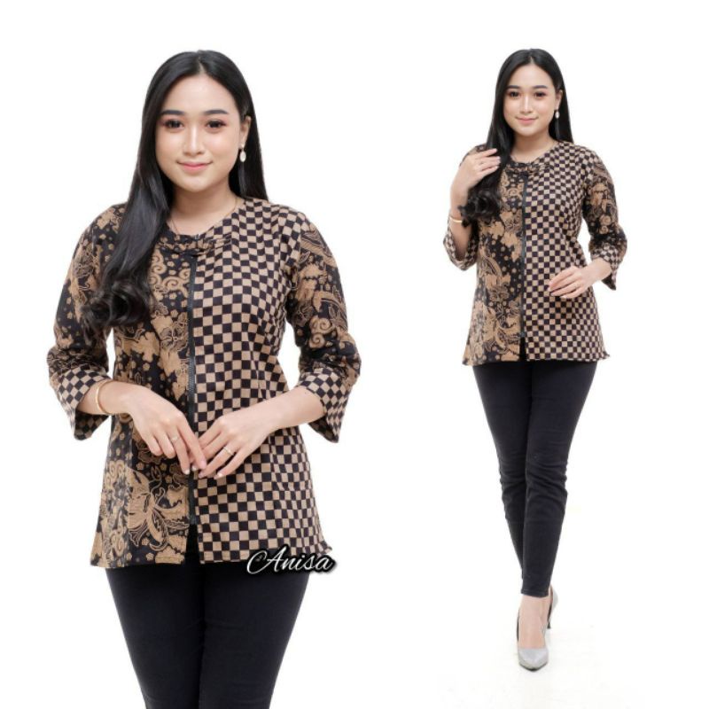 Batik wanita ASJ SA HRB026 Kenongo Kemeja Tosca Pendek-cakar catur