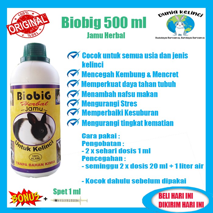 BIOBIG 500 ML JAMU HERBAL KELINCI MENCEGAH KEMBUNG MENCRET DIARE KOKSI STRESS MENAMBAH NAFSU MAKAN