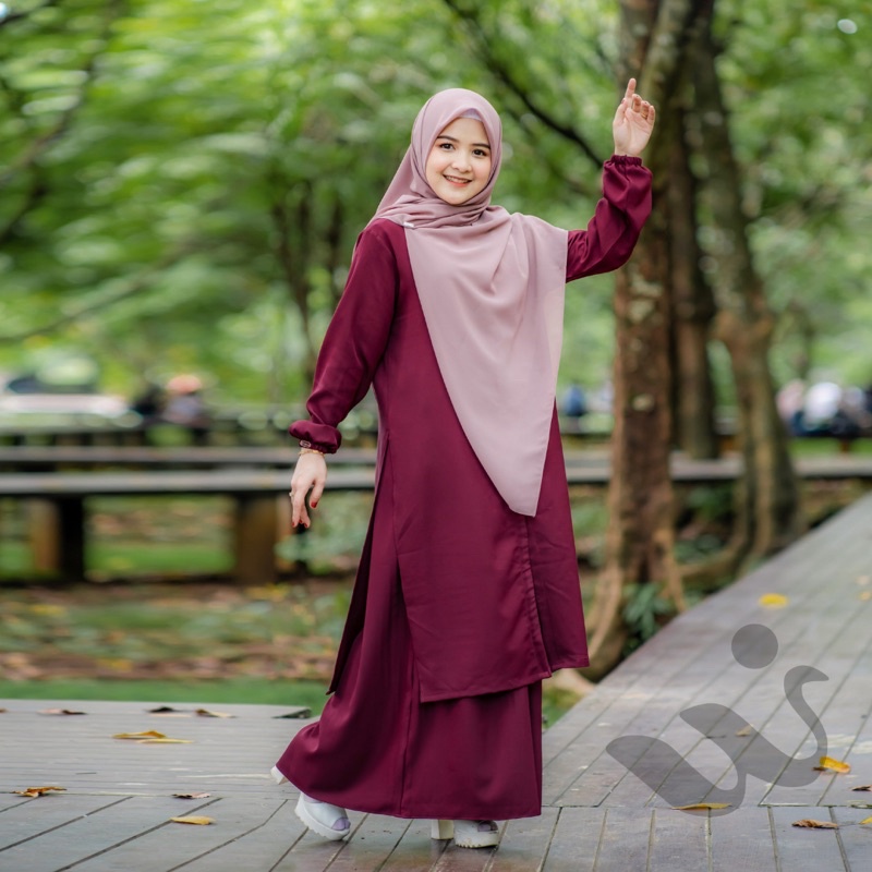Set Tunik Syakila Kancing Depan Basic Murah Pakaian Muslimah