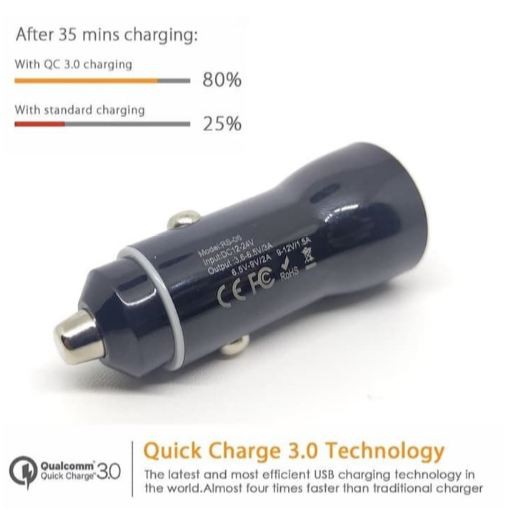 Quboo Car Charger QC3.0 Fast Quick Charging Adapter Top Build Quality