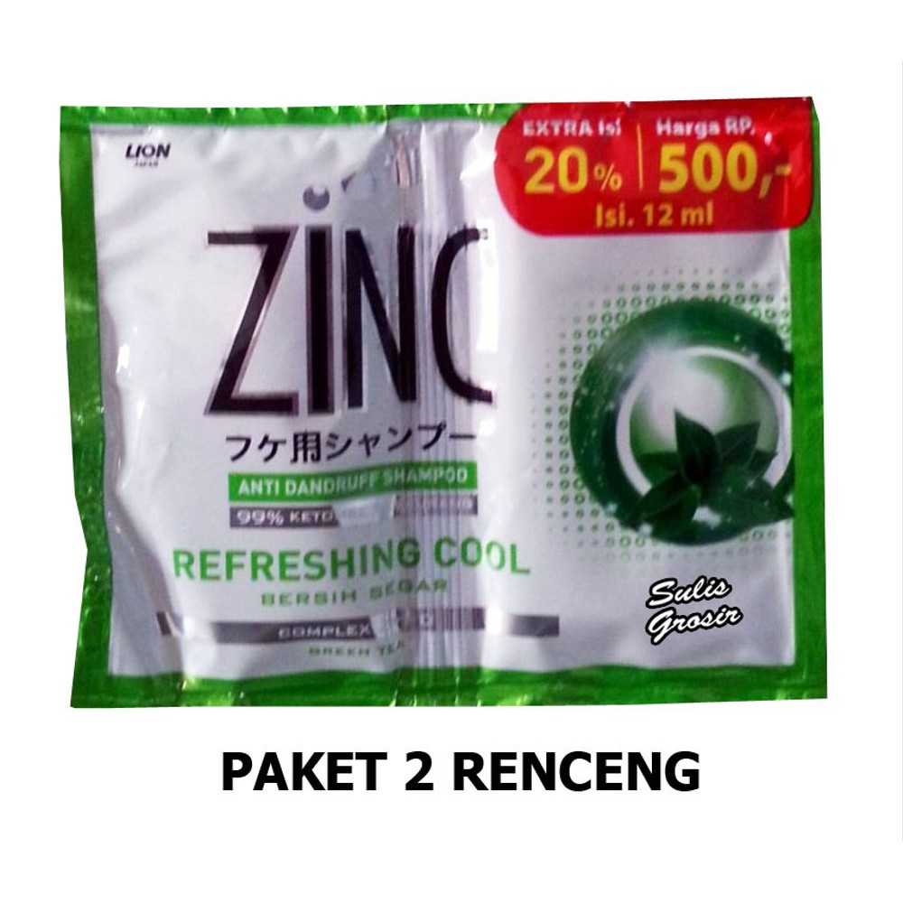 Shampo ZINC Sachet Hijau Refreshing Cool Paket 2 Renceng Isi 24 Sachet