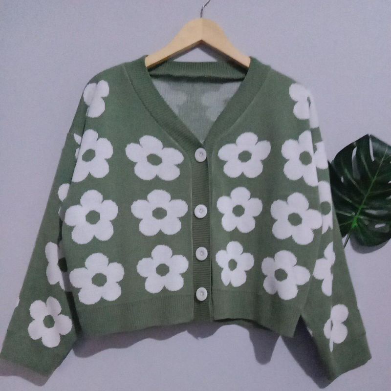 CARDIGAN CROP RAJUT BUNGA//BAHAN TEBAL IMPORT