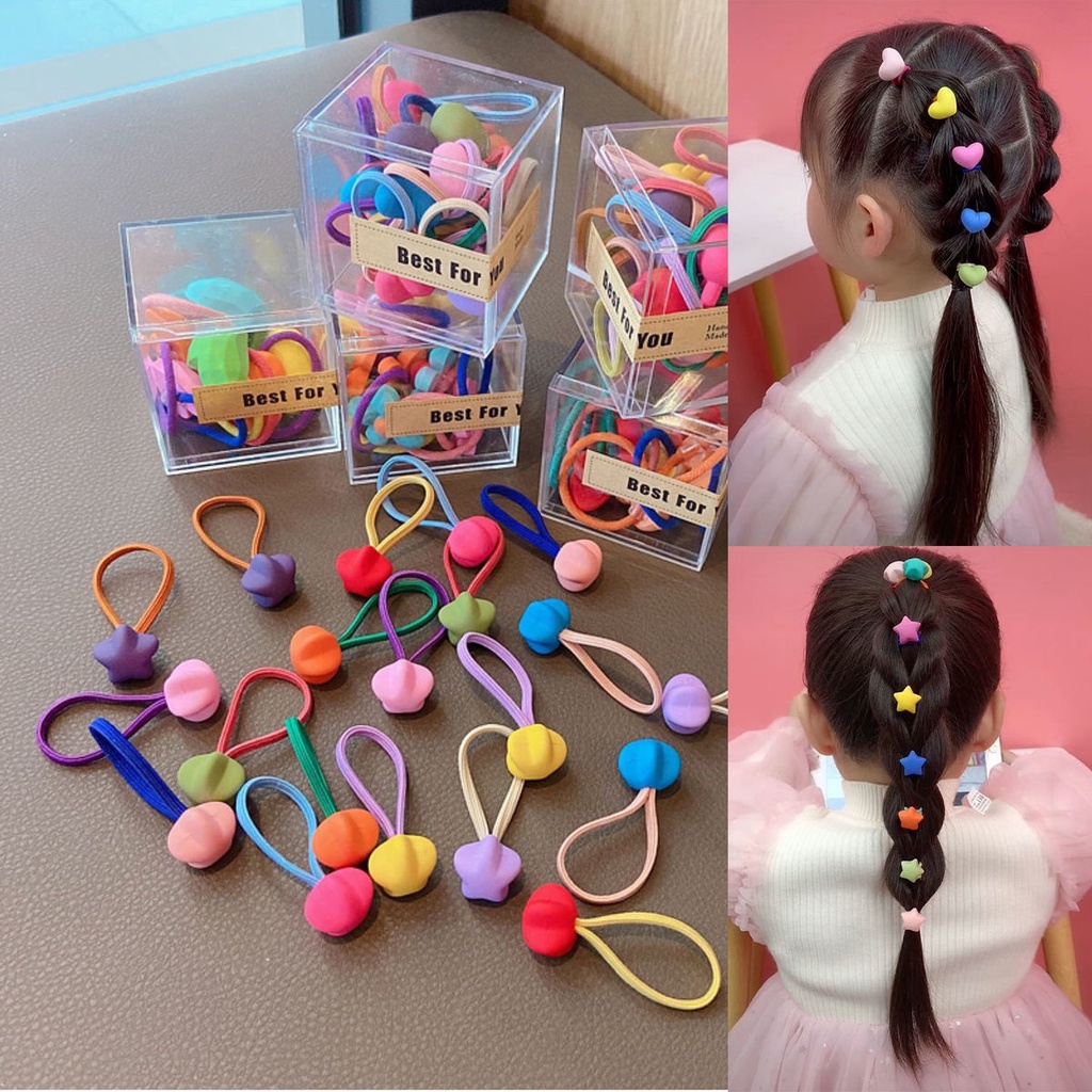 10pcs / Set Ikat Rambut Karet Elastis Motif Kartun Gaya Korea Untuk Anak Perempuan