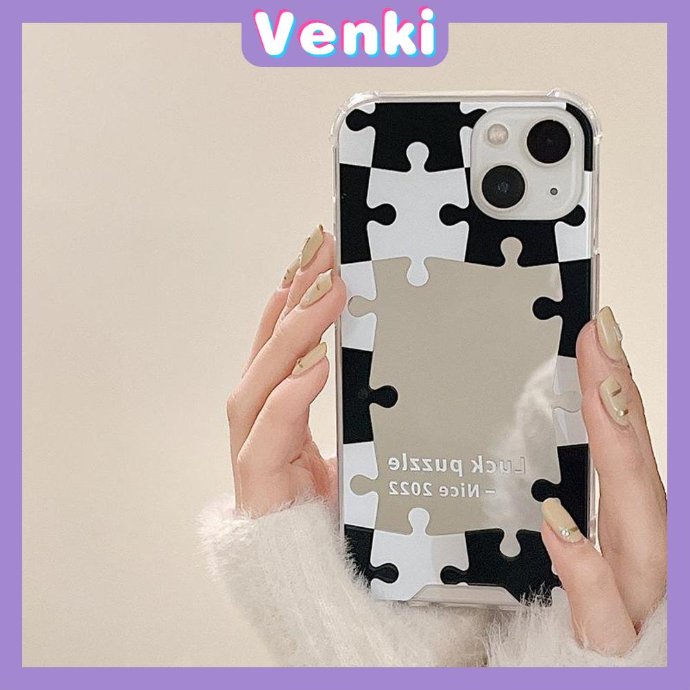 iPhone Case Luxury Acrylic Mirror Airbag Shockproof Protection Camera Black White Puzzle Simple Compatible For iPhone 11 Pro Max 13 Pro Max 12 Pro Max 7Plus XS Max