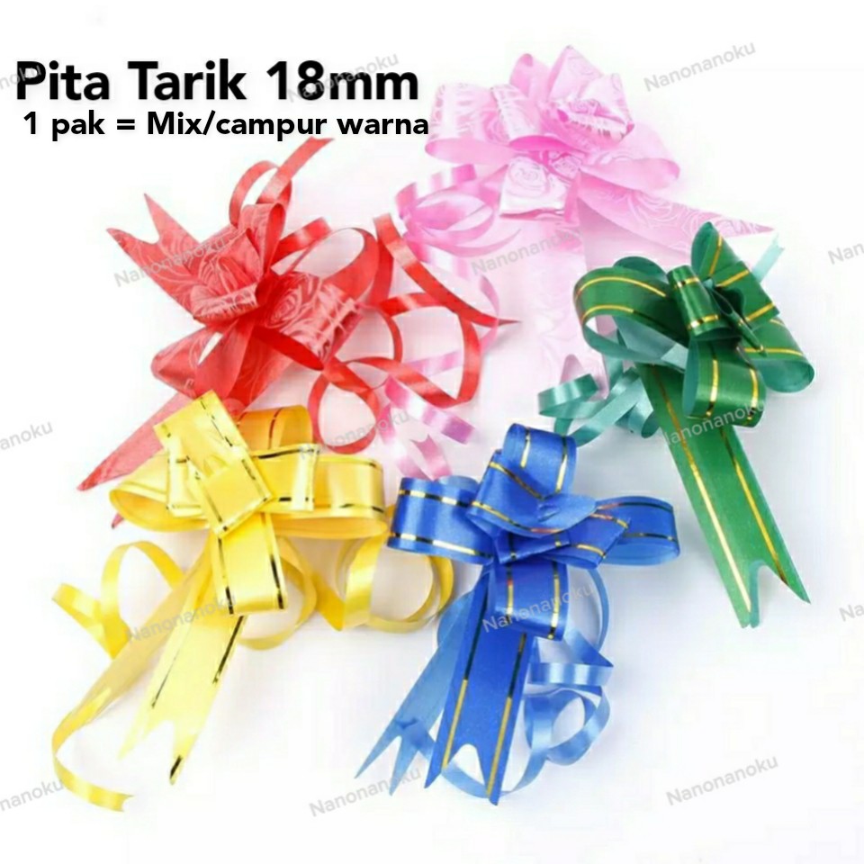 

[Per Pak Campur Warna] Pita Tarik 18 mm Pita Serut Motif dan Les Mas