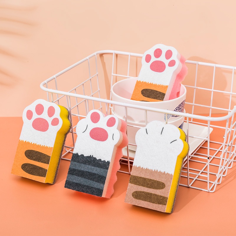 3pcs Spons Pembersih Bentuk Kaki Kucing Untuk Dapur