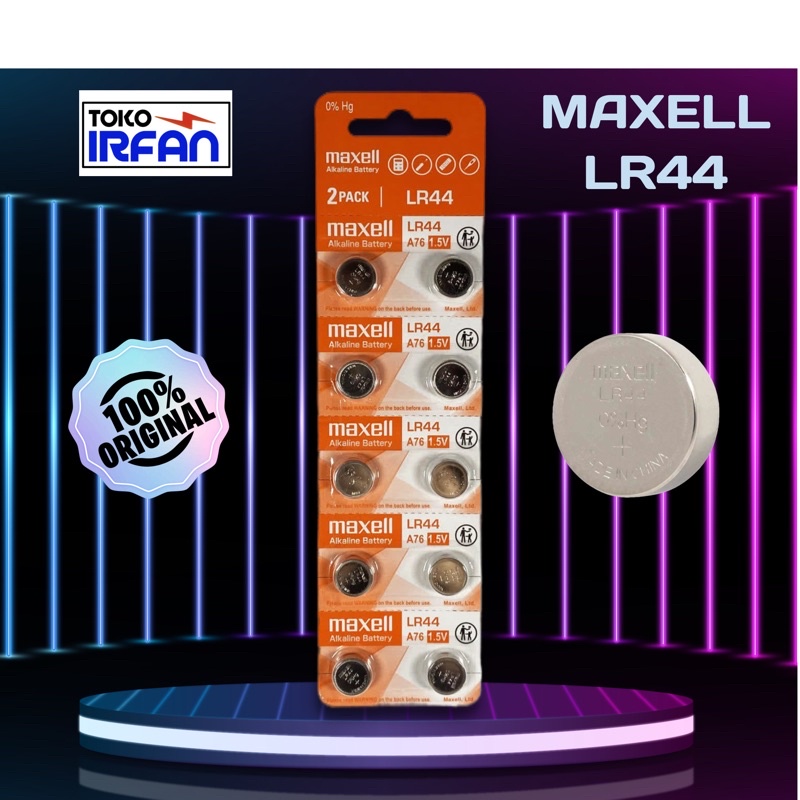 Baterai Maxell LR44 Original  AG13 L1154 357 A76 Isi 10 Butir