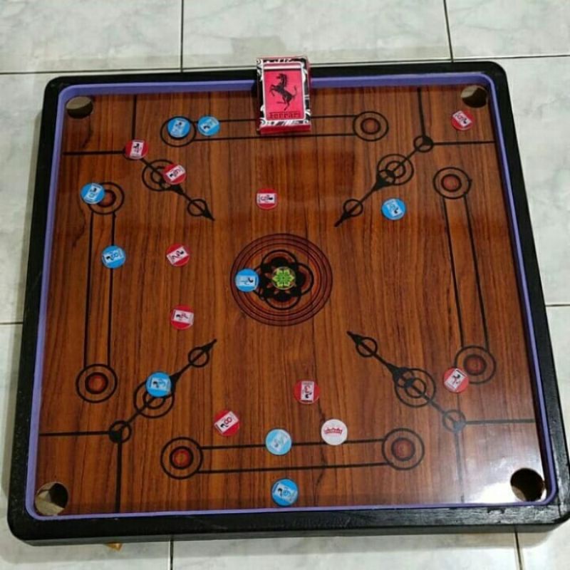 Meja Karambol Kayu Bonus Koin - Mainan Krambol Board Game Anak Laki Perempuan