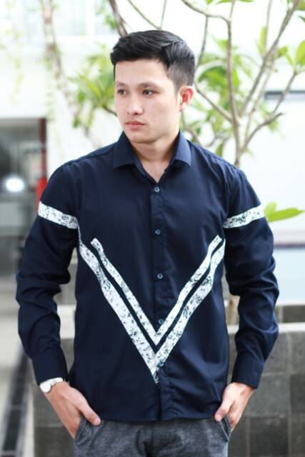 Kemeja Batik Pria Modern Navy M L XL XXL