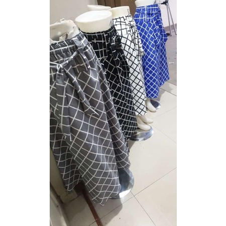 Rok panjang motif kotak dewasa model payung-Kotak garis random