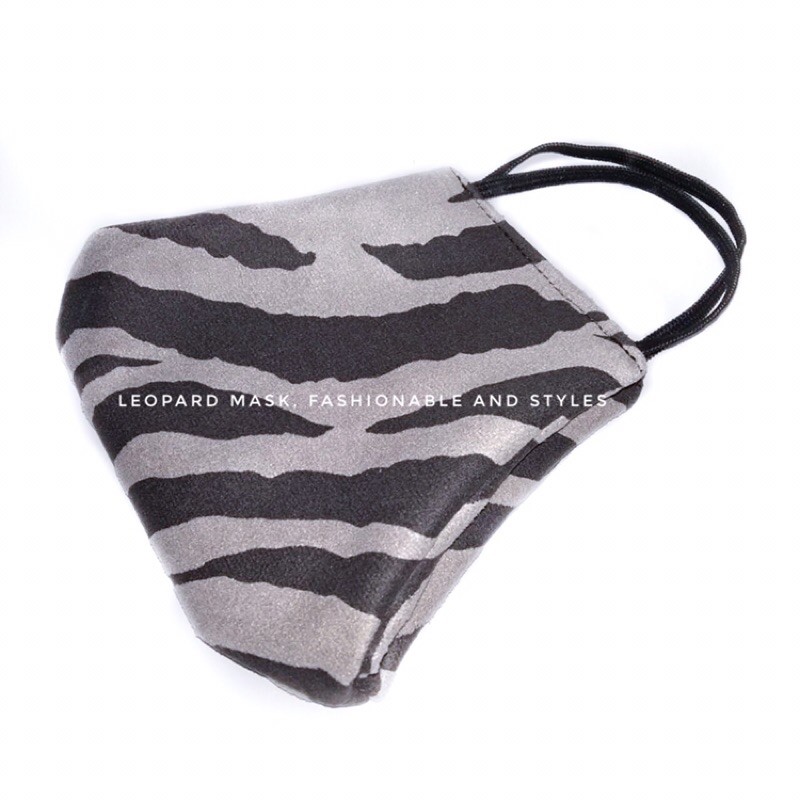 Masker Kain Leopard Grey premium tebal / Zebra / Masker macan