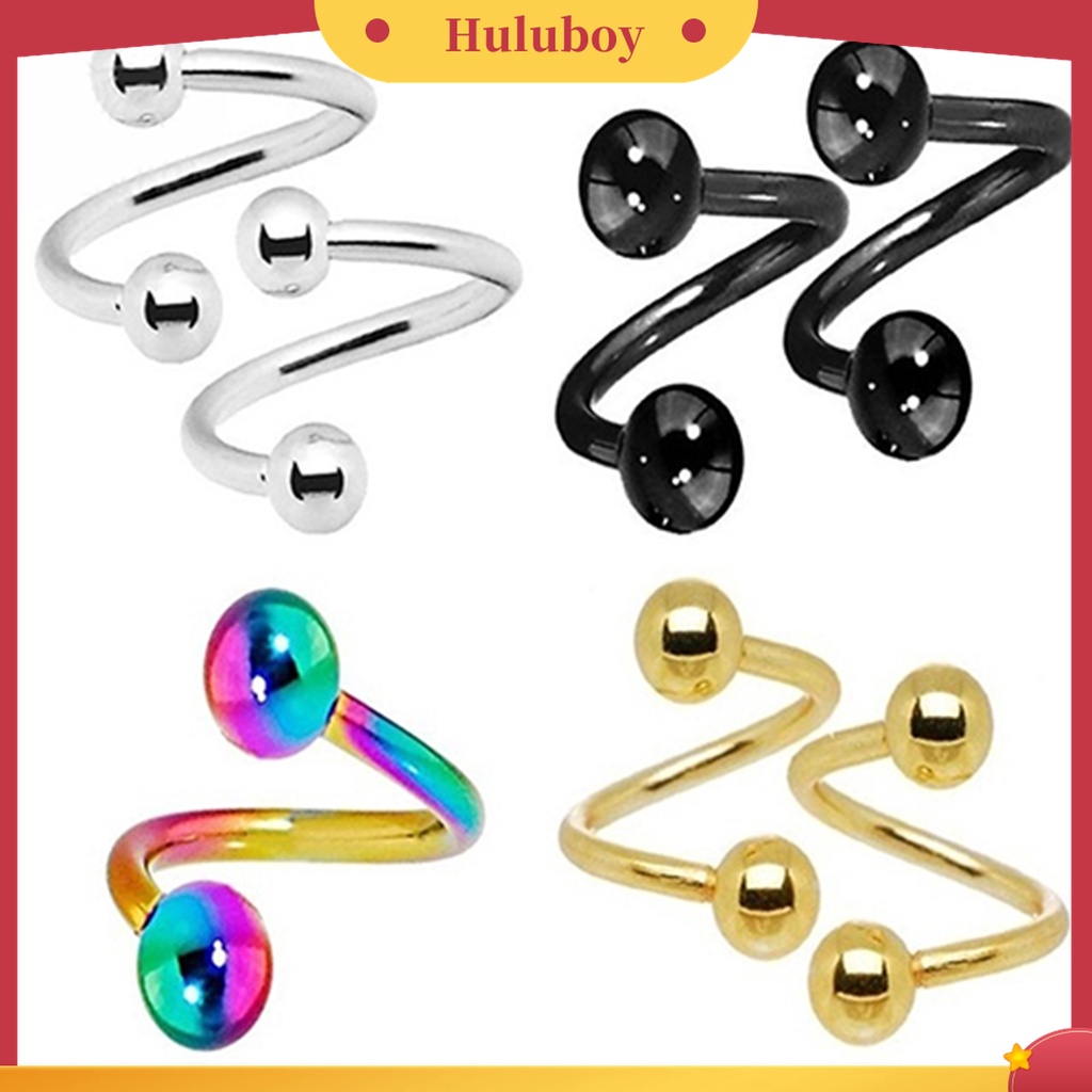 2 Pcs / 1 Pasang Cincin Stud Hoop Hidung Bahan Stainless Steel Gaya Punk