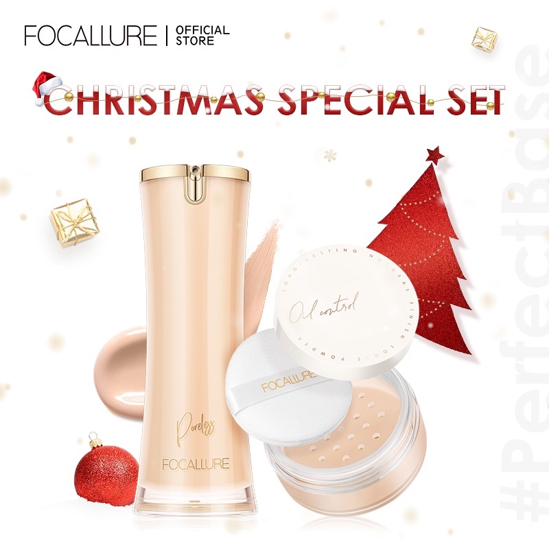 FOCALLURE Makeup Foundation Set Long-lasting poreless Matte Foundation &amp; Oil-control loose powder