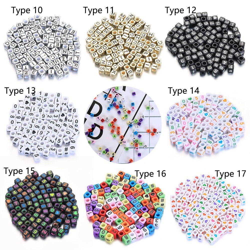 Lily 100Pcs Manik-Manik Kubus Handmade 6x6mm DIY Kalung Gelang Huruf Alfabet Rusia Hati