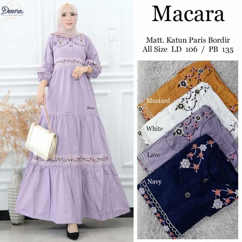 macara dress Maxi katun Paris bordir