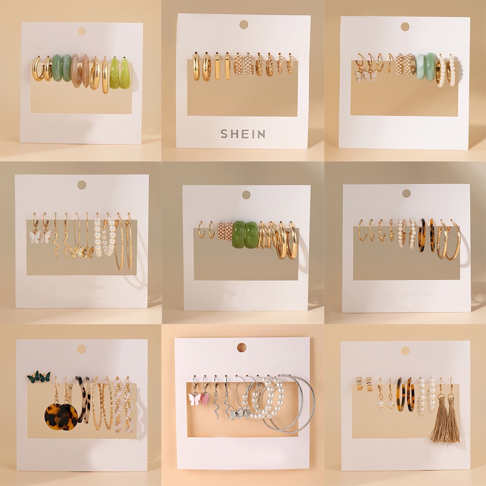 YEEZII 12 Pcs / Set Anting Stud Bentuk Kupu-Kupu Hati Aksen Mutiara Bahan Resin Gaya Korea Untuk Wanita