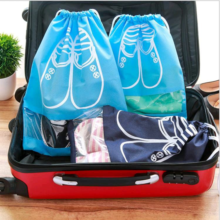 Kantong Sepatu Lipat Serut Waterproof / Portable Korean Travel Shoes Bag / Tas Sepatu Serut Anti Air