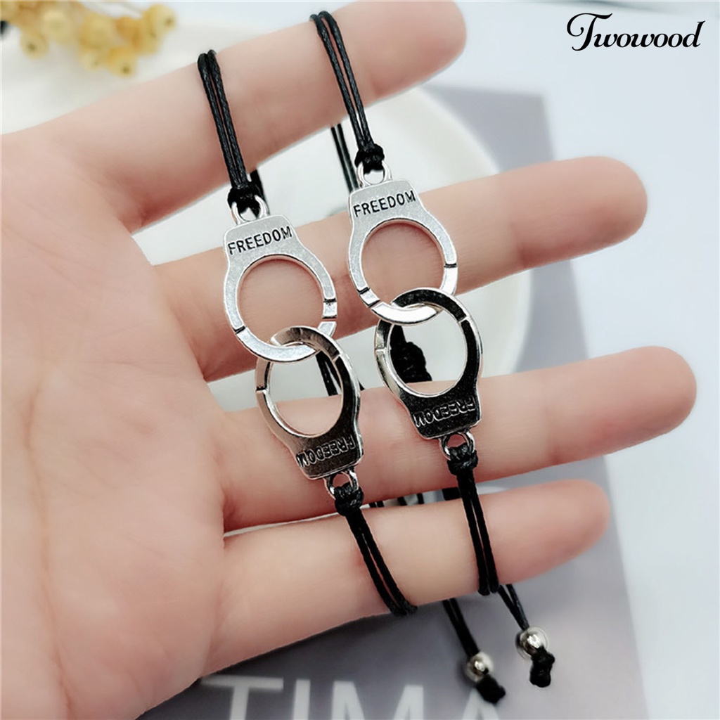 Twowood 2Pcs Couple Bracelet Unisex Skin-friendly Alloy Handcuff Freedom Adjustable Charm Friendship Bracelet for Gift