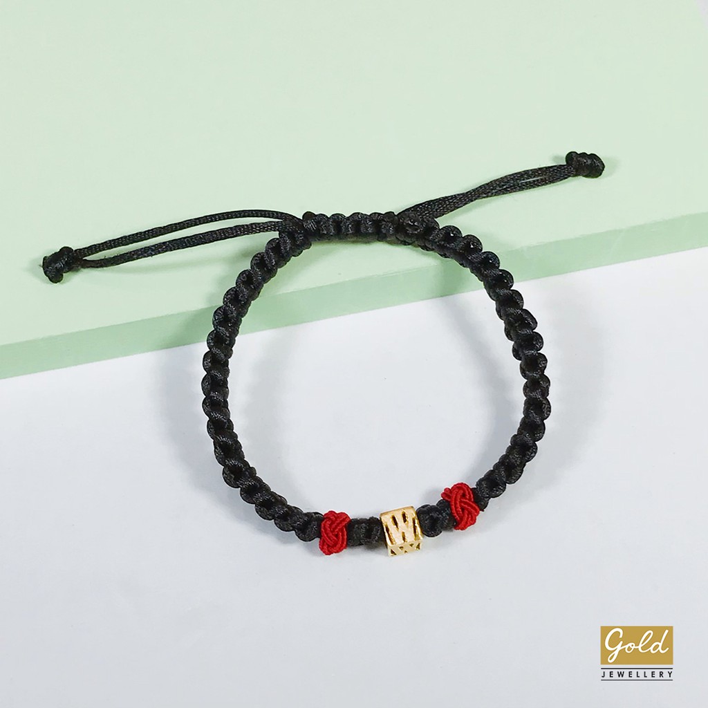 Gelang tali emas kuning kadar 700 70% inisial W tali gpg hitam