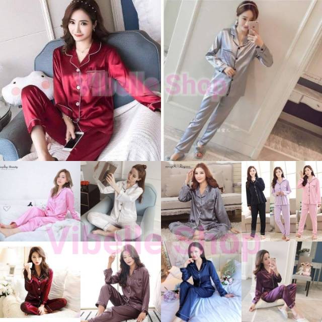 SATINPP - Vibelle Baju Tidur Piyama Satin Silky Velvet Premium Wanita-WARNA RANDOM
