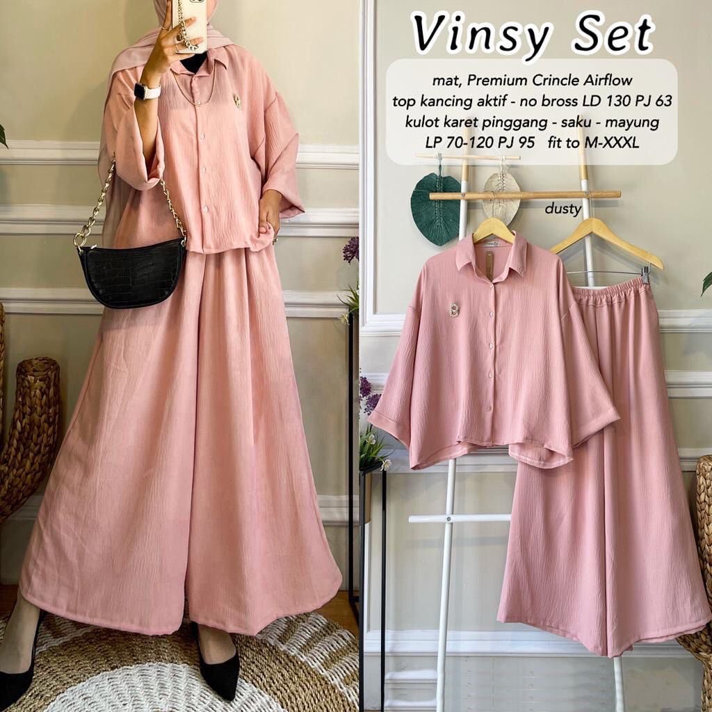 Vinsy Set (Gamis + Celana) Mat Katun Rayon Crinkle