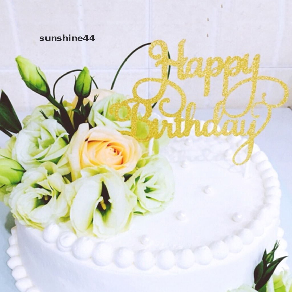 Sunshine Topper Kue Tulisan Happy Birthday Warna Emas / Silver Untuk Dekorasi Pesta