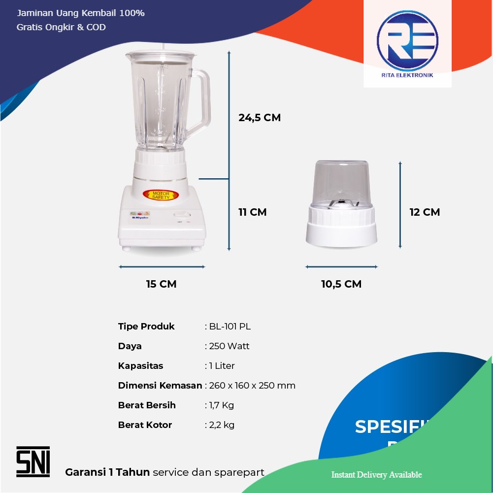 Blender Miyako 1 Liter BL-101 PL/BL-301 PL